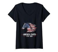 Mujer Silueta de Caballo permaneciendo Salvaje USA Vintage Caballo Occidental Camiseta Cuello V