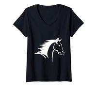 Mujer Silueta De Cabeza De Caballo Moderna Minimalista Semental Camiseta Cuello V