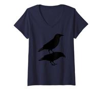 Mujer Silueta de Cuervo Negro dominante, diseño Animal de Poder Oscuro Camiseta Cuello V