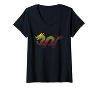 Mujer Silueta de dragón de Fuego Estilo Dotwork Camiseta Cuello V