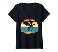Mujer Silueta de dragón Volador Puesta de Sol Retro Occidental Hombres Mujeres niños Camiseta Cuello V