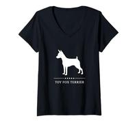 Mujer Silueta de perro Fox Terrier de juguete blanco Camiseta Cuello V
