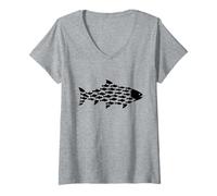 Mujer Silueta De Pescado Trucha Lindo Pez Divertido Pescado Camiseta Cuello V