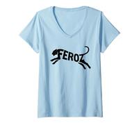 Mujer Silueta de Tigre con Palabra Feroz Camiseta Cuello V