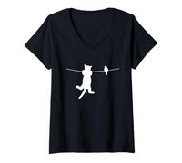 Mujer Silueta pájaro Gato Alambre peores Enemigos Mejores Amigos Camiseta Cuello V
