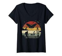 Mujer Siluetas Retro de críptidos con Criaturas legendarias Camiseta Cuello V