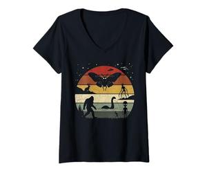 Mujer Siluetas Retro de críptidos con Criaturas legendarias Camiseta Cuello V
