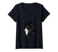 Mujer Símbolo chino con zorros en llamas místicas, zorros de amor Camiseta Cuello V