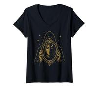 Mujer Símbolo de espejo hermético, diseño de luz de sombra de dualidad Camiseta Cuello V