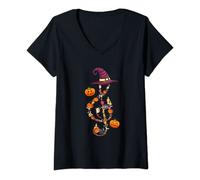 Mujer Símbolo de nota de música Clave de Halloween Maestro musical Amante de la música Camiseta Cuello V