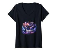 Mujer Símbolo de Personaje de astrología del Signo del Zodiaco Celestial de cáncer Camiseta Cuello V