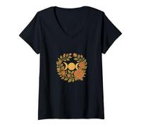 Mujer Símbolo de triple diosa rosa de luna triple Camiseta Cuello V
