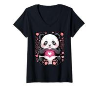 Mujer Símbolo del corazón del Panda Kawaii | Lindo Panda San Camiseta Cuello V