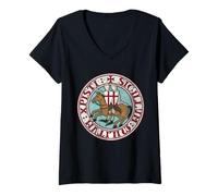 Mujer Símbolo Honor Templario Medieval de Caballeros Gemelos Camiseta Cuello V