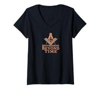Mujer Símbolo masónico con "Hermandad Beyond_Time" Masonic_S&C Camiseta Cuello V