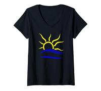 Mujer Símbolo Naturista para el Naturismo Nudista | Universal Nudism Sun Camiseta Cuello V