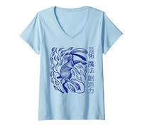 Mujer Símbolos japoneses de arte, magia y creatividad Camiseta Cuello V