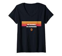 Mujer Sin bancos sin fronteras libertad financiación descentralizar bitcoin Camiseta Cuello V
