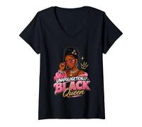 Mujer Sin disculpas Black Queen Melanin Pride Baddie Camiseta Cuello V