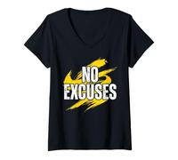 Mujer Sin Excusas Cita Motivacional Grunge Tipografía Camiseta Cuello V