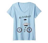 Mujer Sin Frenos Pescado Montando Una Bicicleta Humor Tonto Raro Camiseta Cuello V