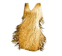 Mujer sin Mangas Vestido de Salón con Flecos y Borlas de Lentejuelas Vestido de Fiesta de Noche con Cuello en V Mini Vestido Corto de Baile Latino Fiesta del Club de Carnaval de Baile Oro L