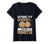 Mujer Sin mis galletas soy solo un monstruo Camiseta Cuello V