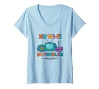 Mujer Sin Wi-Fi No Hay Problema - Retro Dial Up Tech Nostalgia Camiseta Cuello V