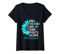 Mujer Síndrome de Ovario poliquístico Mes de concienciación sobre el SOP Girasol Camiseta Cuello V