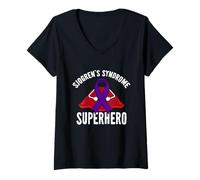 Mujer Síndrome de Sjögren, superhéroe, Guerrero, Luchador, Cinta Morada Camiseta Cuello V