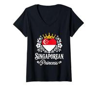 Mujer Singaporean Princess Singapore Flag Proud Singaporean Girl Camiseta Cuello V
