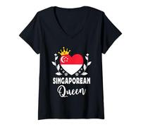Mujer Singaporean Queen Singapore Flag Proud Singaporean Woman Camiseta Cuello V