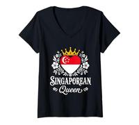 Mujer Singaporean Queen Singapore Flag Proud Singaporean Woman Camiseta Cuello V