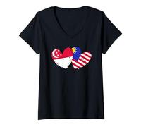 Mujer Singapur Malasia Bandera Singapur Malasia Love Jersey Camiseta Cuello V