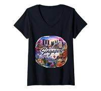 Mujer Singapur Sudeste Asiático Península Malaya Isla Hong Kong Camiseta Cuello V