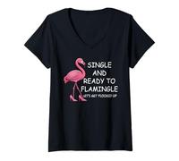 Mujer Single and Ready to Flamingle Flamingo Lets Get Flocked Up Camiseta Cuello V