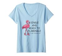 Mujer Single and Ready to Flamingle Flamingo Let's Get Flocked Up Camiseta Cuello V