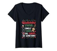 Mujer Single Taken Cursed Xmas Humor Gingerbread Sarcastic Holiday Camiseta Cuello V