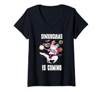 Mujer Sinterklaas llega con un Divertido Disfraz navideño Camiseta Cuello V