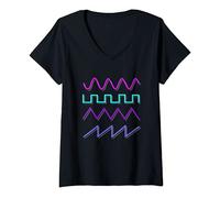 Mujer Sintetizador Forma de onda Sintetizador Rave Música Camiseta Cuello V