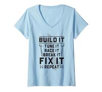 Mujer Sintonizador de Coche de Carreras mecánico automático Tune Race Break Fix Repeat Camiseta Cuello V