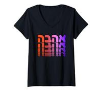 Mujer Sionista Ahava Amor Hebreo Israel Jerusalén Cultura Judía Camiseta Cuello V