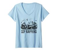 Mujer Sip Happens Frog Chill Humor Camiseta Cuello V