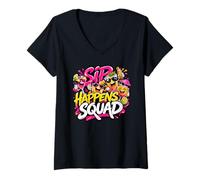 Mujer Sip Happens Squad - Equipo Divertido para Beber Camiseta Cuello V