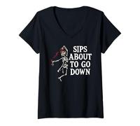 Mujer Sips About to Go Down Wine Drinking Retirement Sip Happens Camiseta Cuello V