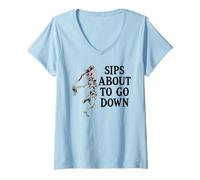 Mujer Sips About to Go Down Wine Retirement Party Life Sip Happens Camiseta Cuello V