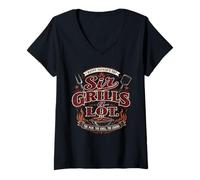 Mujer Sir Grills A Lot Happy Father's Day Dad Apreciation Vintage Camiseta Cuello V