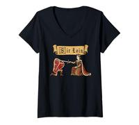 Mujer Sir Loin Solomillo REN Faire Caballero Juego de Palabras Medieval Meme Camiseta Cuello V
