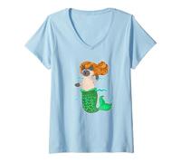 Mujer Sirena-Gato para los Amantes de los Gatos y el océano Camiseta Cuello V