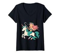 Mujer Sirena montando unicornio valiente niños niñas hombres mujeres niños adultos Camiseta Cuello V